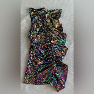 RAINBOW CONFETTI/GOLD SEQUINED COCKTAIL DRESS